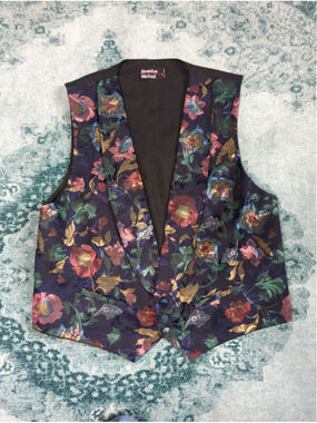 Vintage Brandon Michael Floral Tapestry Tuxedo Vest Size L Made in USA